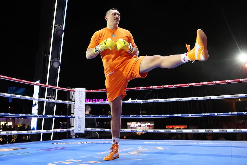 Oleksandr Usyk warms up in the ring. The Ukrainian claimed the reason for Tyson Fury's dramatic weight loss ahead of their clash was down to nerves. Getty 