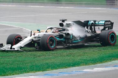 Lewis Hamilton broke his front wing in his spin at the German Grand Prix. EPA