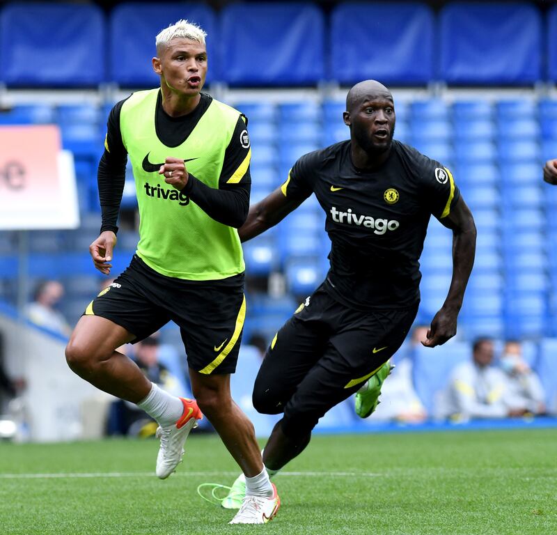 Thiago Silva and Romelu Lukaku during the open training session.