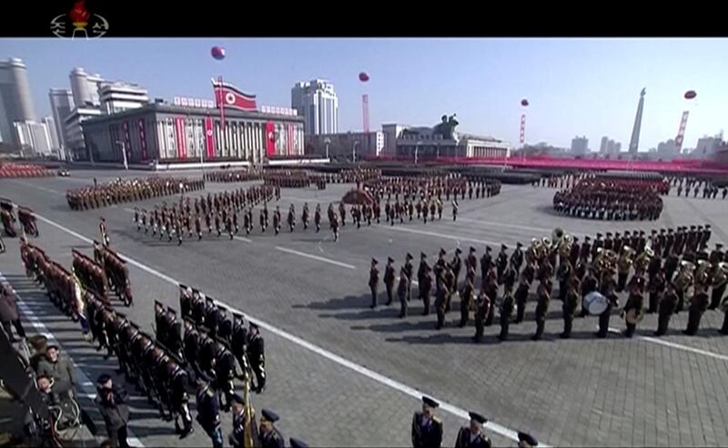 A military parade is held  at Kim Il Sung Square in Pyongyang, Thursday, Feb. 8 2018,  just one day before South Korea holds the opening ceremony for the Pyeongchang Winter Olympics. KRT / AP