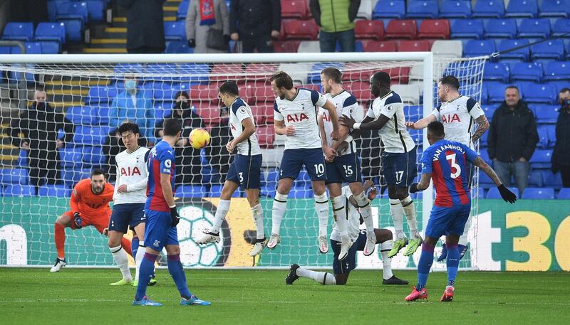 Patrick van Aanholt fires in a free kick on the Crystal Palace goal. EPA