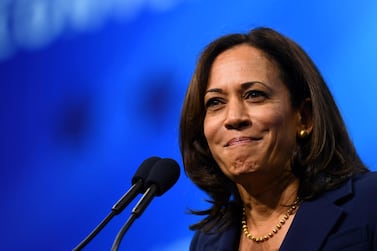 FILE PHOTO: Democratic 2020 U.S. presidential candidate and U.S. Senator Kamala Harris (D-CA) takes the stage at the New Hampshire Democratic Party state convention in Manchester, New Hampshire, U.S. September 7, 2019. REUTERS/Gretchen Ertl/File Photo