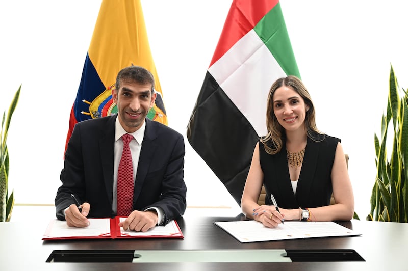 Dr Thani Al Zeyoudi, UAE's Minister of State for Foreign Trade, and Sonsoles Garcia, Minister of Production, Foreign Trade, Investments and Fisheries of Ecuador, signed a joint statement announcing the intention to begin negotiations for a Comprehensive Economic Partnership Agreement. Wam