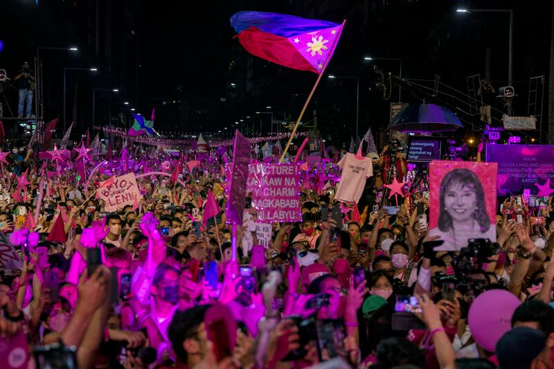 Voter polls that show Marcos Jr holding a double-digit lead are being disapproved by supporters of Robredo, spawning daily rallies as they hold on to her promise of good governance and a government free from corruption. Getty Images