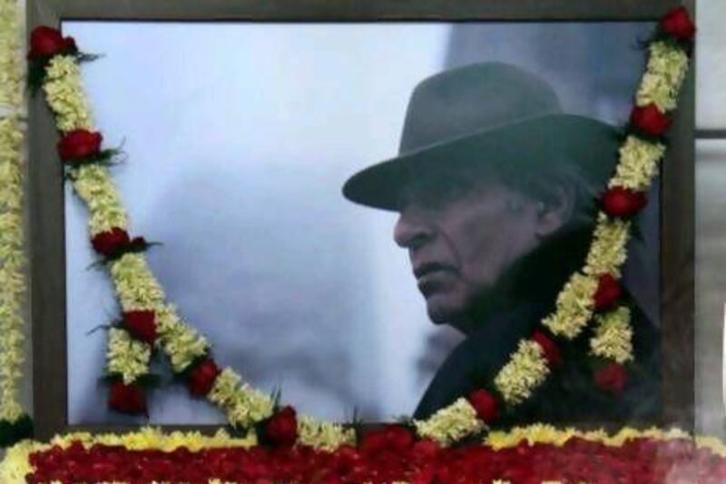 A photograph of Ashok Mehta at his funeral in Mumbai on Friday, August 17. EPA