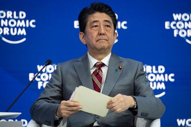 Shinzo Abe, Prime Minister of Japan, speaks during a plenary session in the Congress Hall at the 49th annual meeting of the World Economic Forum. EPA