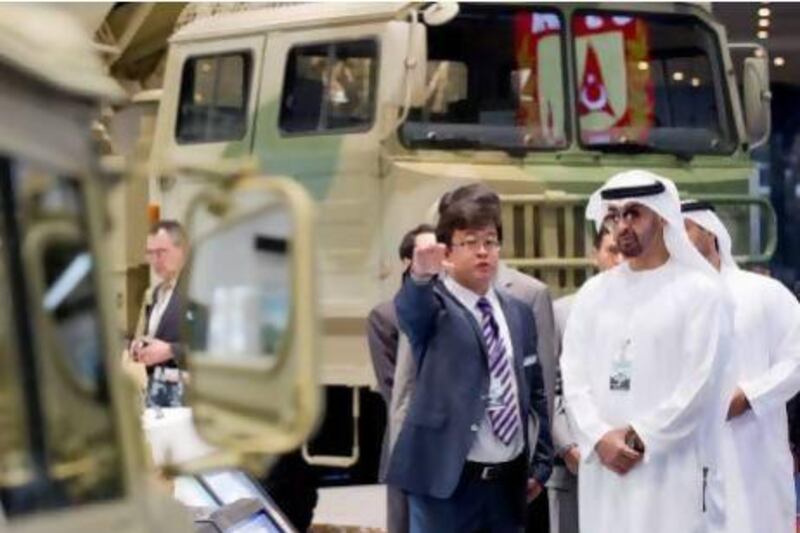 Sheikh Mohammed bin Zayed, Crown Prince of Abu Dhabi and Deputy Supreme Commander of the Armed Forces, tours the International Defence Exhibition and Conference (Idex). Ryan Carter / Crown Prince Court - Abu Dhabi