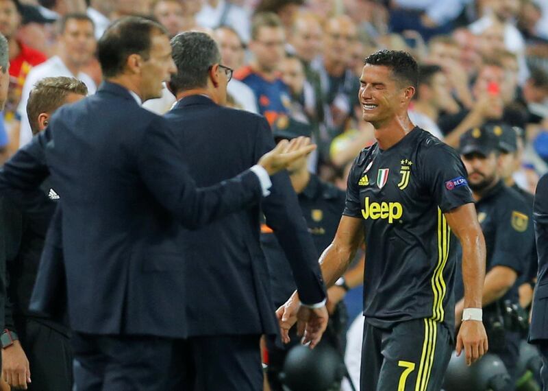 Cristiano Ronaldo shows his anguish after being sent off. Reuters