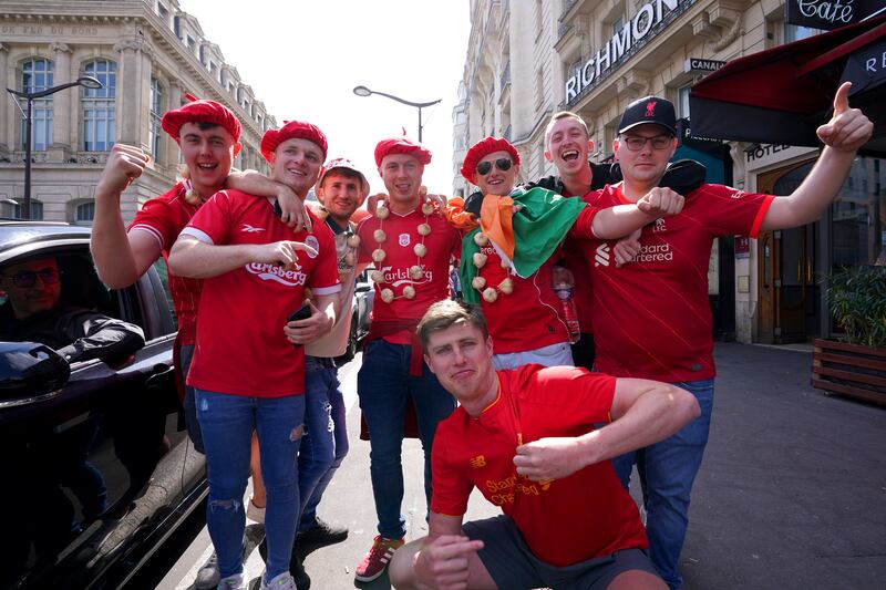 Liverpool fans outside the Gare du Nord. PA