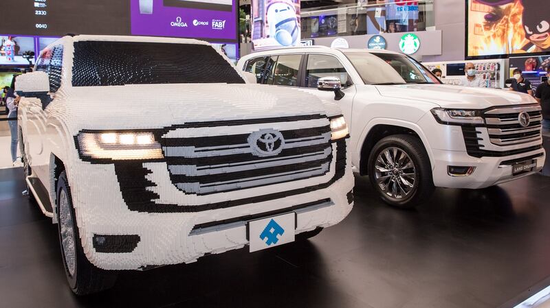 The Lego Land Cruiser, left, alongside the real thing. All photos: Al-Futtaim Toyota