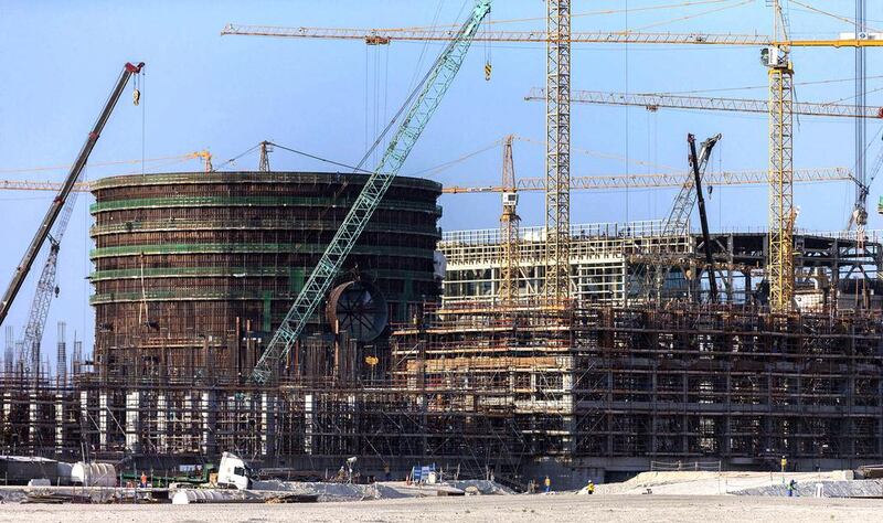 Mohamed Al Hammadi, the Enec chief executive, said that the Al Gharbia region will absorb a huge amount of labour by 2020 when all four reactors are up and running. Above, the Barakah nuclear plant under construction. WAM