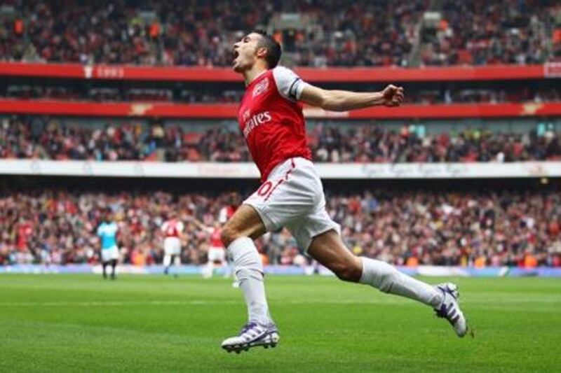 Robin van Persie scored Arsenal’s first goal on Sunday after 29 seconds.