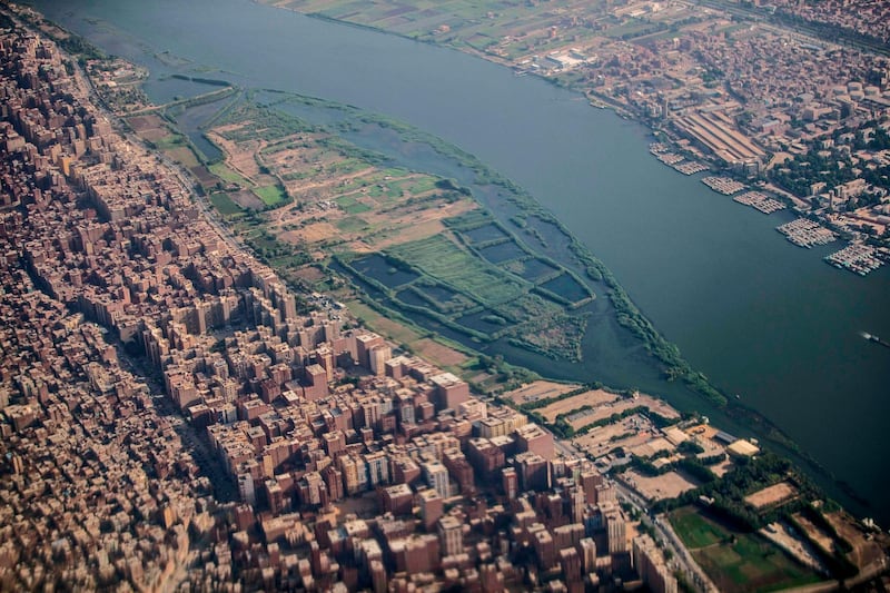 An aerial view shows the Nile before sunset in the Egyptian capital, Cairo on June 20, 2020. AFP