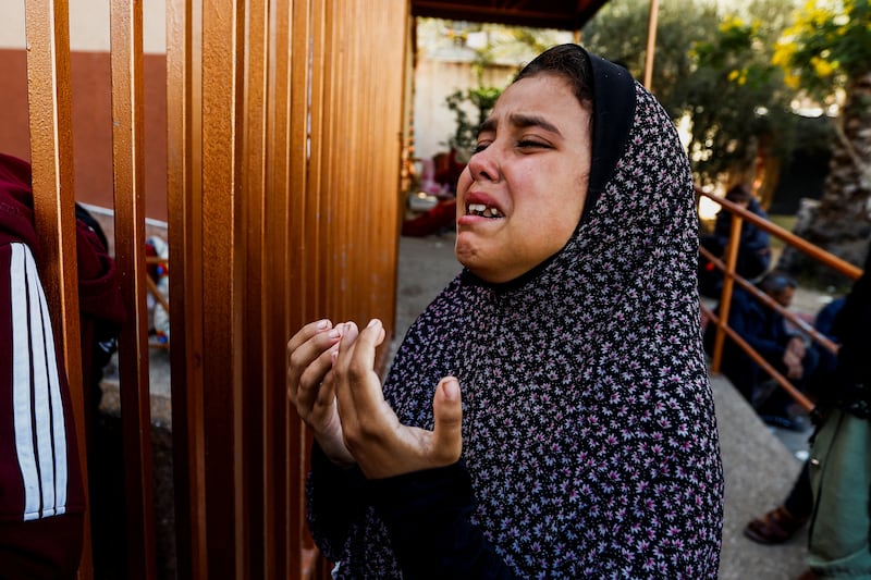 A girl mourns during a funeral at Nasser hospital, in Khan Younis. Reuters