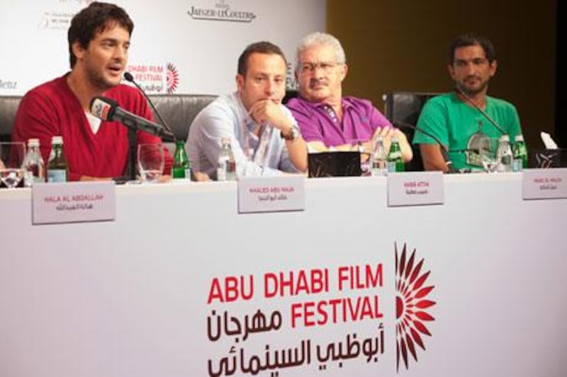 The Tunisian film and TV producer Habib Attia, second from left, with others during the panel discussion.