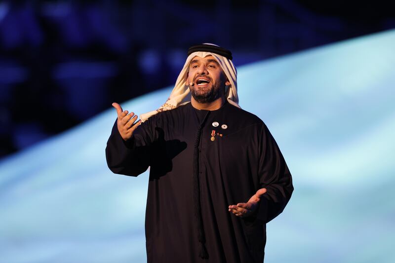 Emirati singer Hussain Al Jassmi performs at the Expo 2020 Dubai opening ceremony. Mahmoud Khaled / Expo 2020 Dubai
