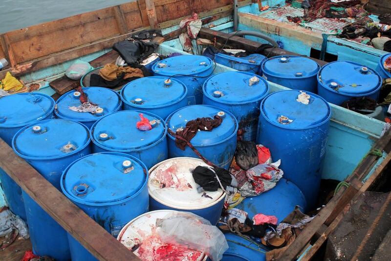 The belongings of Somali migrants who were attacked while travelling in a boat off the western coast of Yemen on March 17, 2017. Zahir Mohamed / EPA