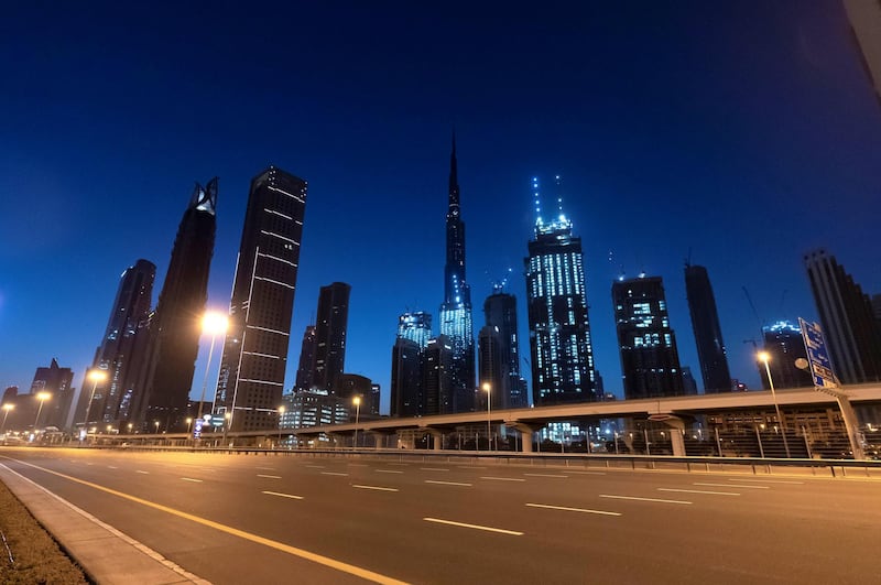 Dubai, United Arab Emirates - Reporter: N/A: Coronavirus. Sheikh Zayed road is still very quite on the first morning where the government has eased restrictions on personal travel due to Covid-19. Friday, April 24th, 2020. Dubai. Chris Whiteoak / The National