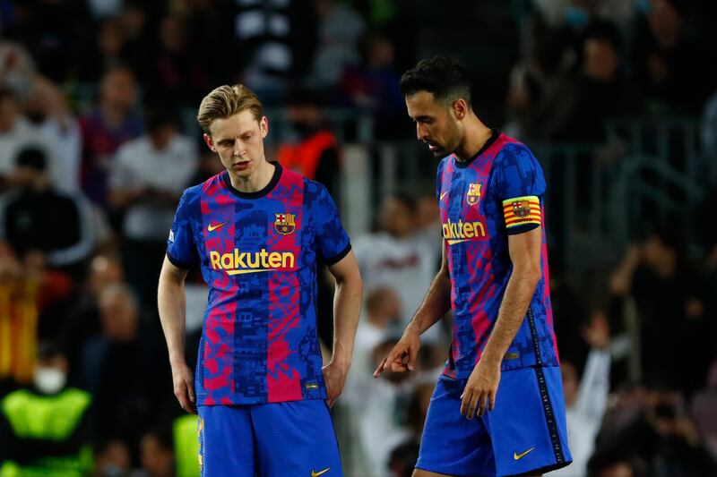 Sergio Busquets (r) pulled a goal back for Barca in stoppage time. AP