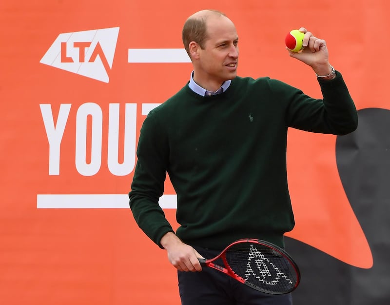 Britain's Prince William, Duke of Cambridge plays tennis games with local school children as part of the Lawn Tennis Association's (LTA) Youth programme, at Craiglockhart  Tennis Centre in Edinburgh, Scotland, Britain May 27, 2021. Andy Buchanan/Pool via REUTERS