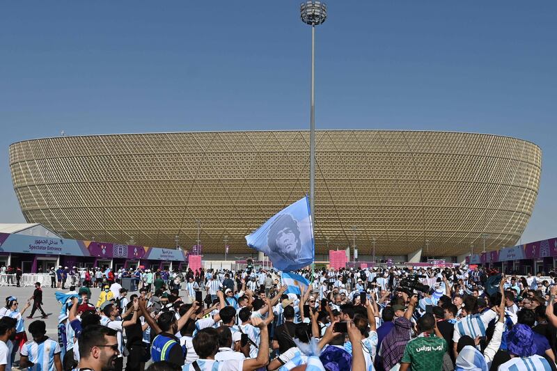 Argentina supporters gather outside the Lusail Stadium in Lusail, north of Doha. Photo: AFP