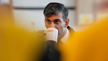 UK Prime Minister Rishi Sunak during a visit to the DHL Gateway port facility east of London on Monday. AFP