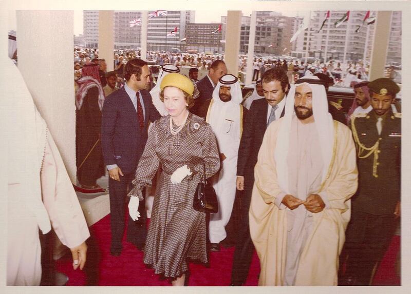 Le Méridien Abu Dhabi hotel inauguration with Queen Elizabeth II and His Highness Sheikh Zayed Bin Sultan Al Nahyan, the late president of the UAE in 1979. Courtesy Le Méridien Abu Dhabi