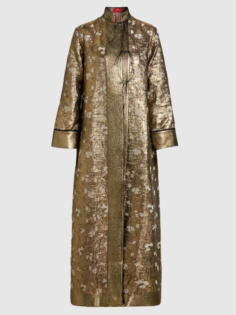 Opulent evening: metallic jacquard coat by For Restless Sleepers; Dh5,550. Courtesy The Modist