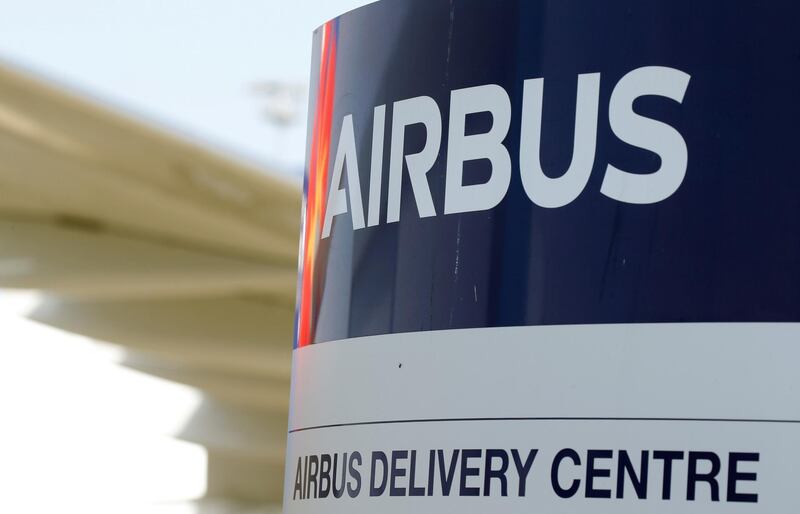 FILE PHOTO: Logo of Airbus at Colomiers near Toulouse, France, September 27, 2019. REUTERS/Regis Duvignau/File Photo