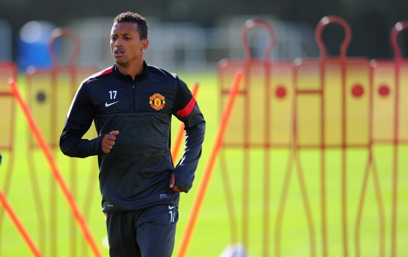 MANCHESTER, ENGLAND - SEPTEMBER 18: Nani warms up during the Manchester United training session at Carrington Training Ground on September 18, 2012 in Manchester, England.  (Photo by Michael Regan/Getty Images)