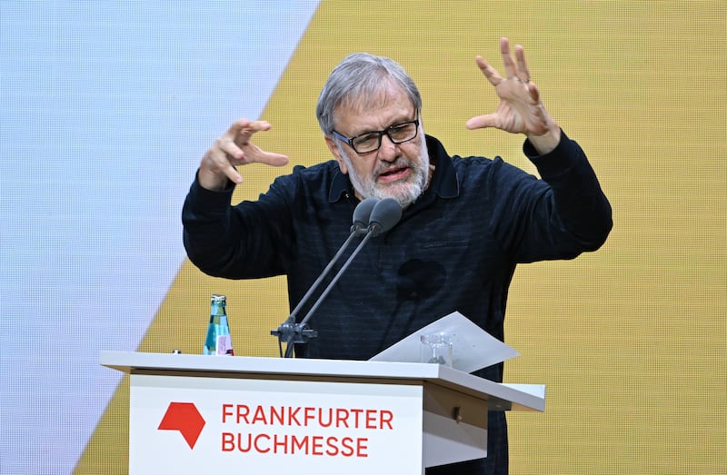 Slovenian philosopher Slavoj Zizek speaks at the opening ceremony of this year's Frankfurt International Book Fair. Getty Images