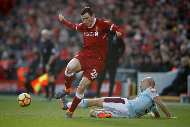 Left-back: Andrew Robertson (Liverpool) – The in-form Scot overlapped to great effect yet again as his cross led to Sadio Mane’s goal in the 4-1 win over West Ham. Carl Recine / Reuters