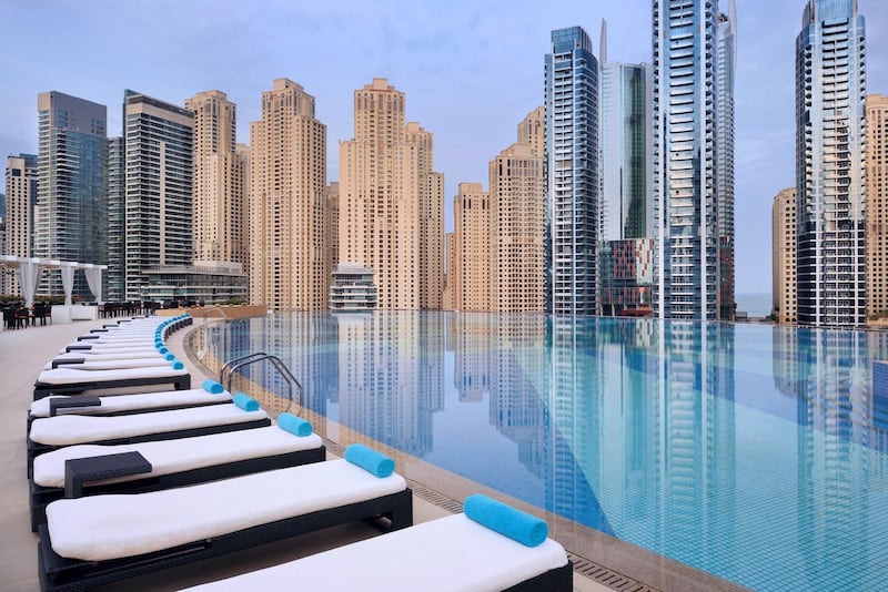 The Address Dubai Marina's pools sit among the area's towering skyscrapers. Courtesy Address Dubai Marina