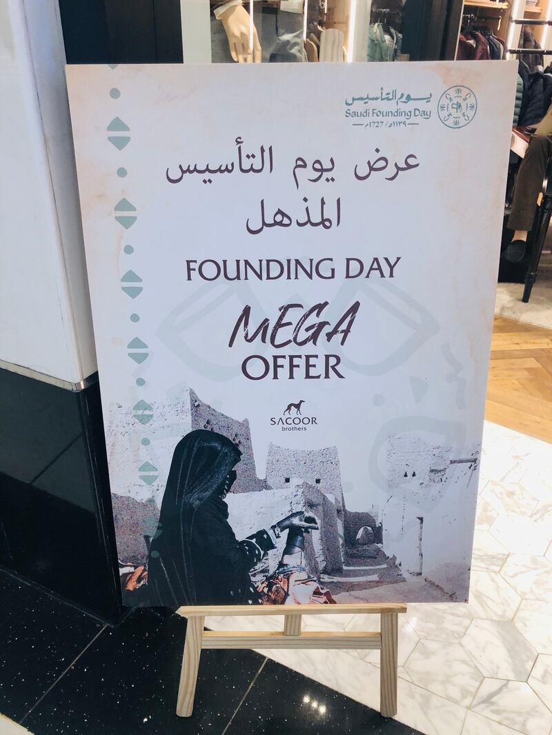Founding day offers and accessories on sale in Riyadh. Photo: The National