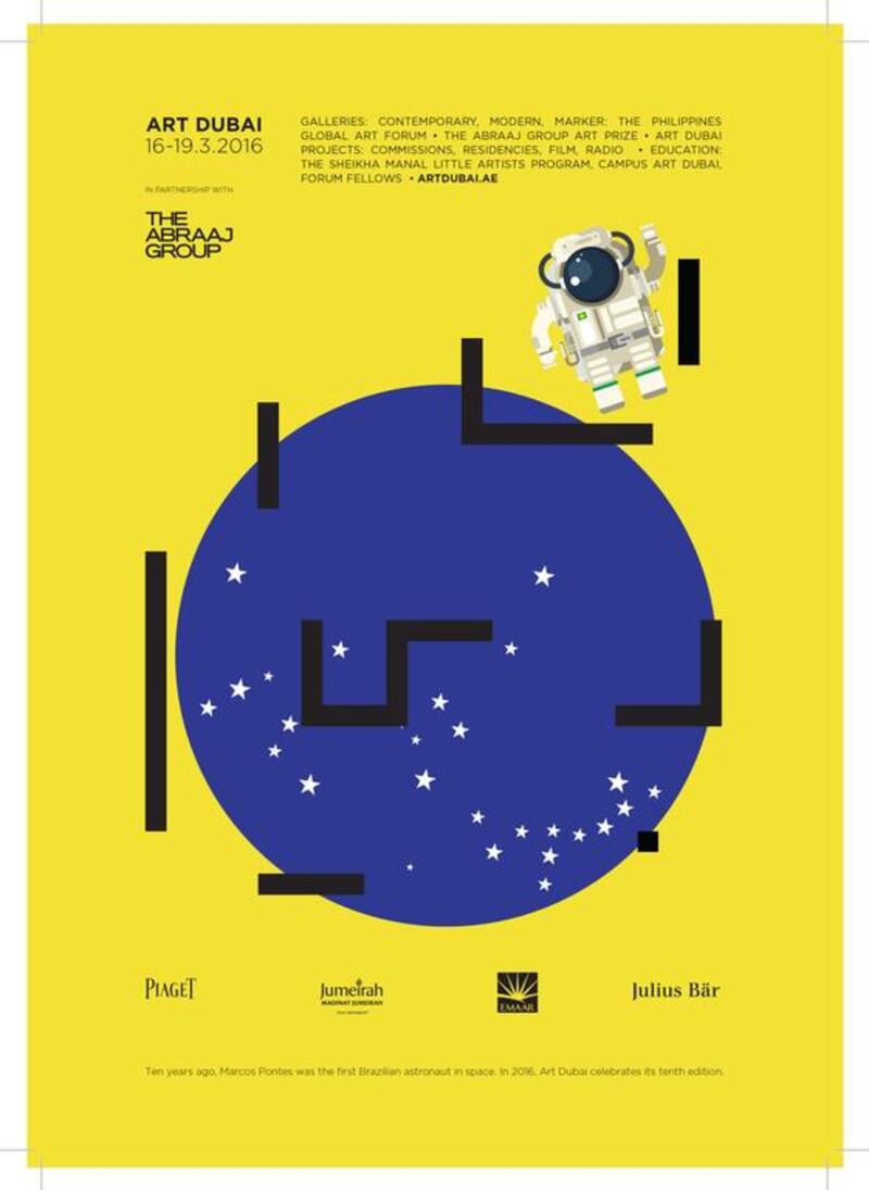 Events from 2006 represented in Art Dubai’s 10th anniversary campaign include the first Brazilian astronaut in space. Courtesy Art Dubai