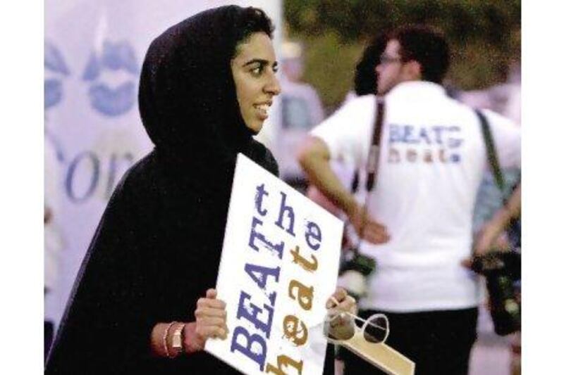 Azza al Nuaimi, a business science student at Zayed University, was one of the three student organisers of the Beat the Heat walkathon held at Safa Park in Dubai yesterday. Jeff Topping / The National