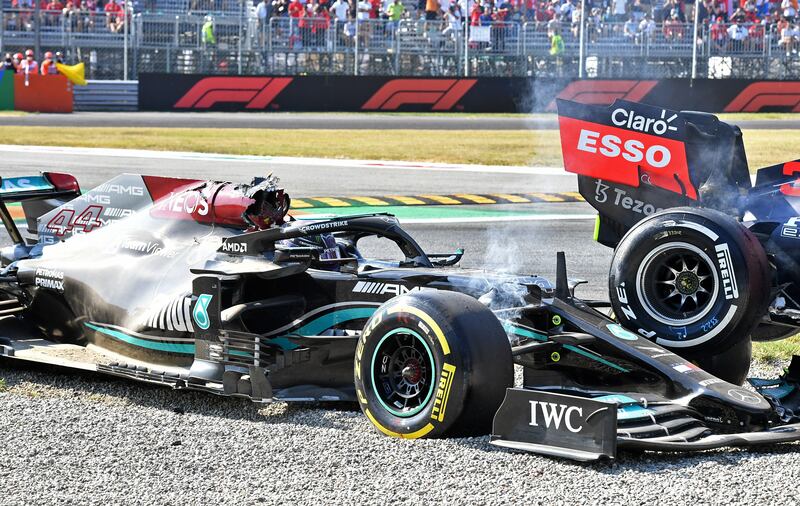 Mercedes' Lewis Hamilton crashes out of the race on Sunday. Reuters