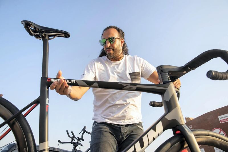 DUBAI UNITED ARAB EMIRATES. 24 NOVEMBER 2020. Omar Nour of Ventum bicycles, at the Al Qudra track, a region-made super fast bicycles. (Photo: Antonie Robertson/The National) Journalist: Nick Webster. Section: National.
