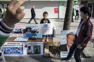 The Uyghur activist open a stand to protest China and their missed ones on 58th Boulevard Street in Zeytinburnu.There is huge number of Uyghur community lives in Zeytinburnu district of Istanbul.Thye opened their restaurants,butchers,phone stores around the district.