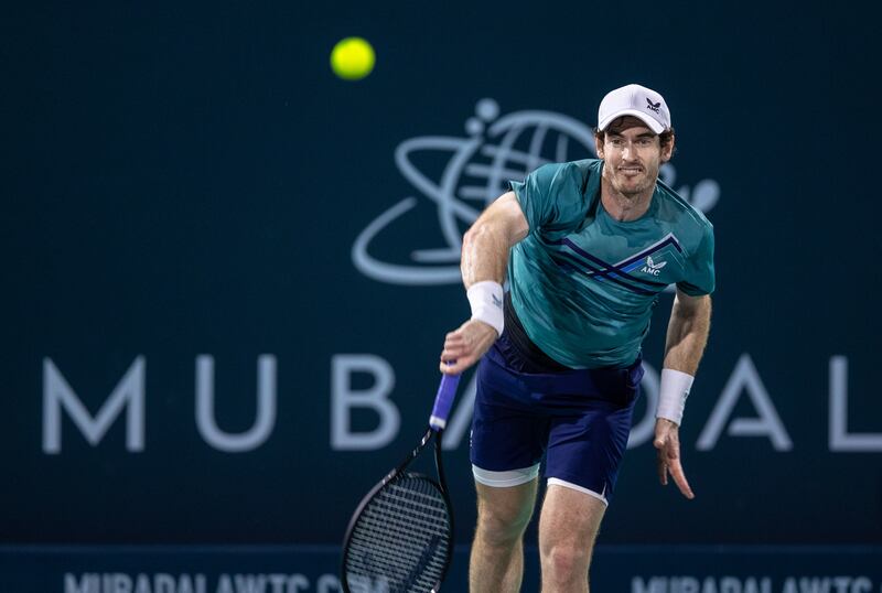 Andy Murray serves to Rafael Nadal at the Mubadala World Tennis Championship. Victor Besa / The National