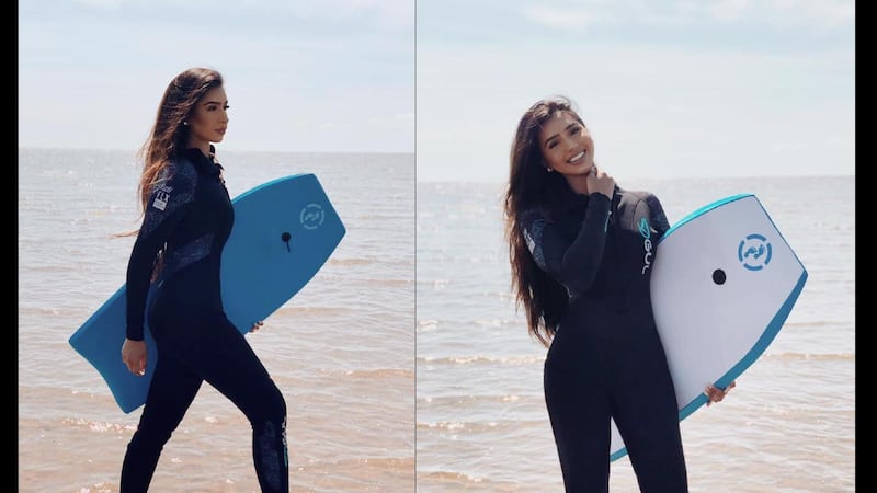 Miss England contestant, Aysha Khan, wore a wetsuit for the swimsuit competition. Facebook / Aysha Khan