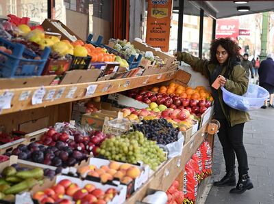 A food market in London. Despite the fall in overall inflation in April to 8.7 per cent, food prices remain high. EPA