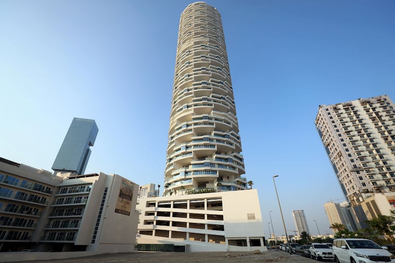 Dubai, United Arab Emirates - October 21, 2019: general view of FIVE Jumeirah Village Circle. Residents complaining about noise from the FIVE Jumeirah Village party hotel that opened in September. Monday the 21st of October 2019. JVC, Dubai. Chris Whiteoak / The National