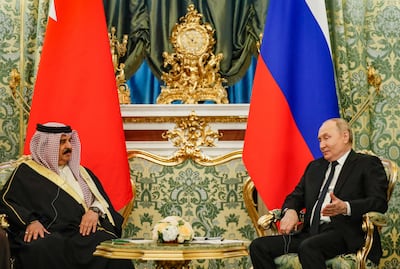 Bahrain's King Hamad with Russian President Vladimir Putin at the Kremlin in Moscow. EPA
