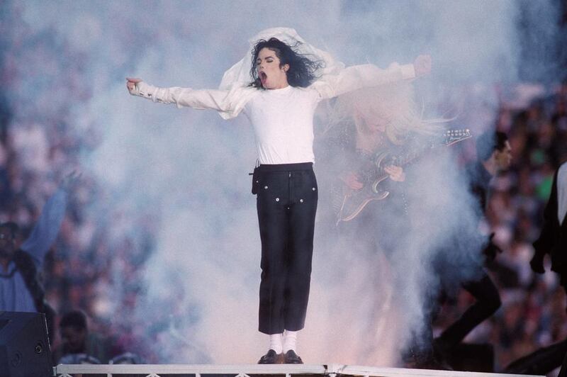 Michael Jackson performs at the Super Bowl XXVII half-time show at the Rose Bowl in Pasadena, California, in 1993. Getty Images