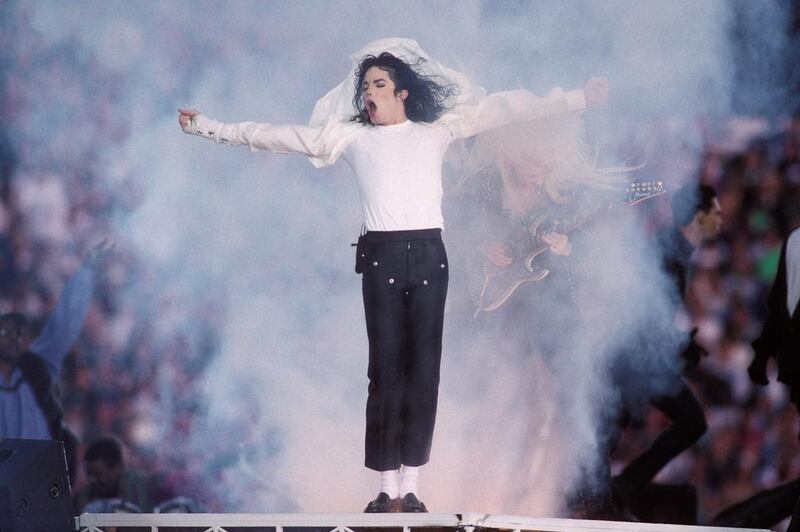 Michael Jackson performing at the Super Bowl XXVII half-time show at the Rose Bowl, Pasadena, in 1993. Steve Granitz / WireImage / Getty Images