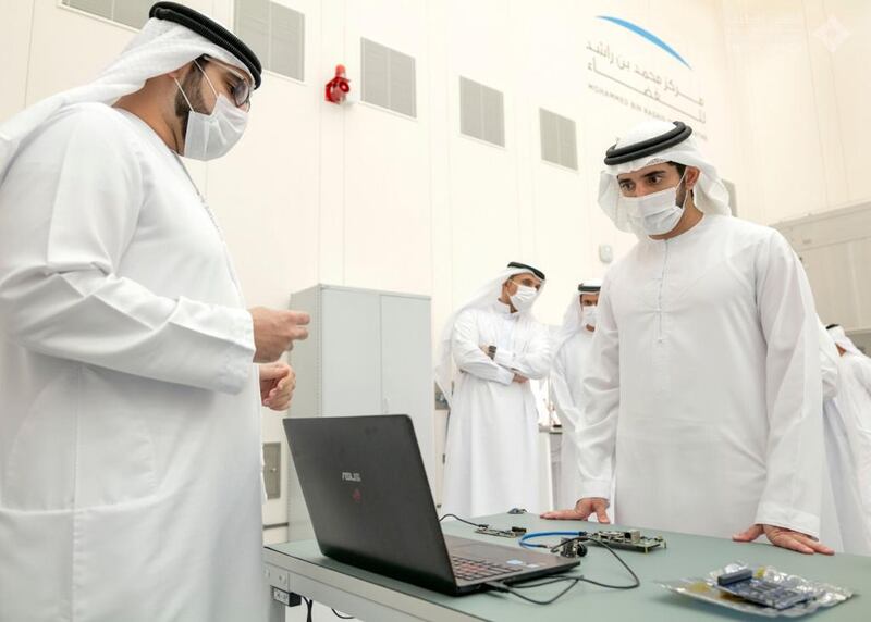Sheikh Hamdan bin Mohammed, Crown Prince of Dubai, visits Mohammed bin Rashid Space Centre on Sunday. Courtesy: Dubai Media Office