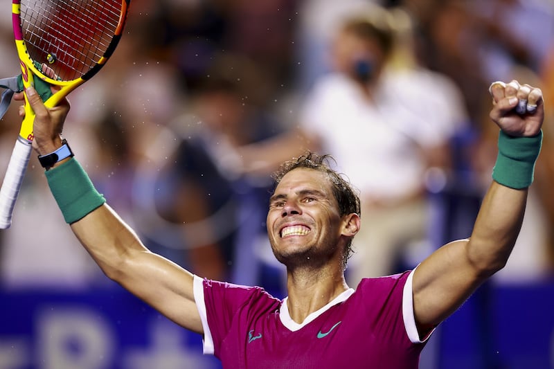 Rafael Nadal of Spain celebrates after defeating Daniil Medvedev of Russia during a Mexican Tennis Tournament semifinal match in Acapulco, Mexico. EPA