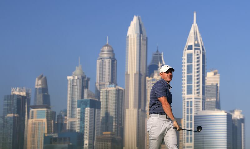 Rory McIlroy plays his approach shot on the 13th hole. Getty Images