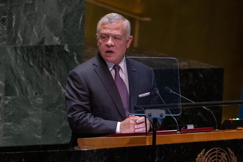 King Abdullah II of Jordan addresses the UN General Assembly in New York. Bloomberg
